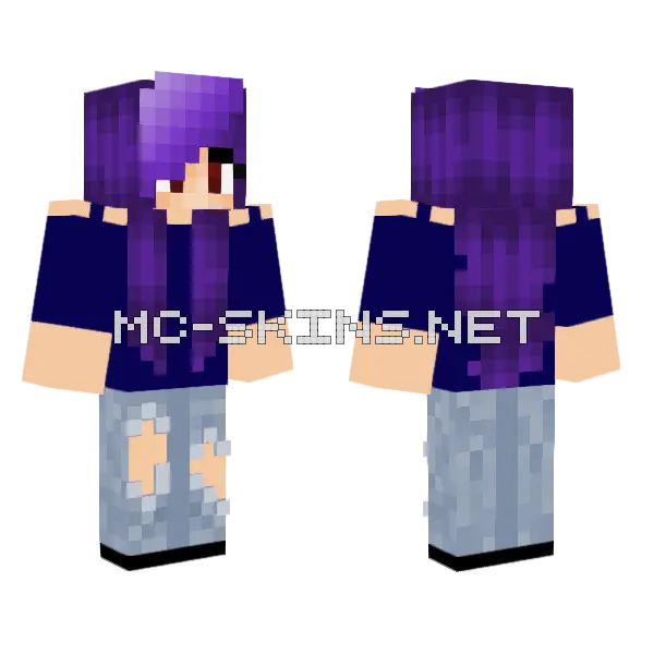 I Tried Purple Hair Minecraft skin, front and back