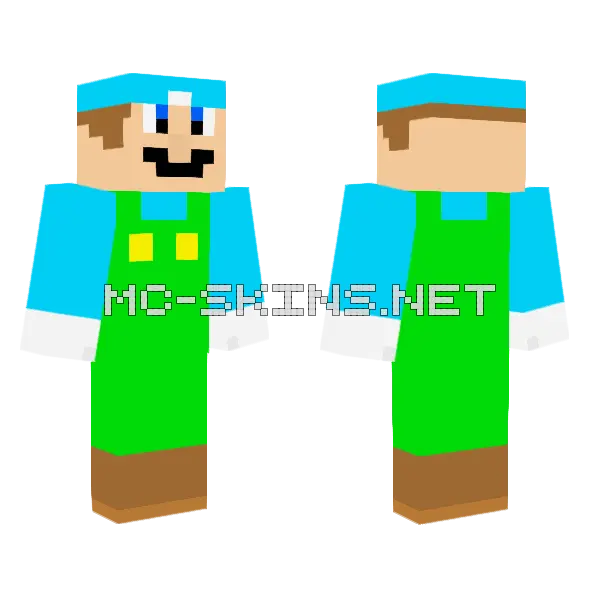 Ice Luigi Minecraft skin, front and back