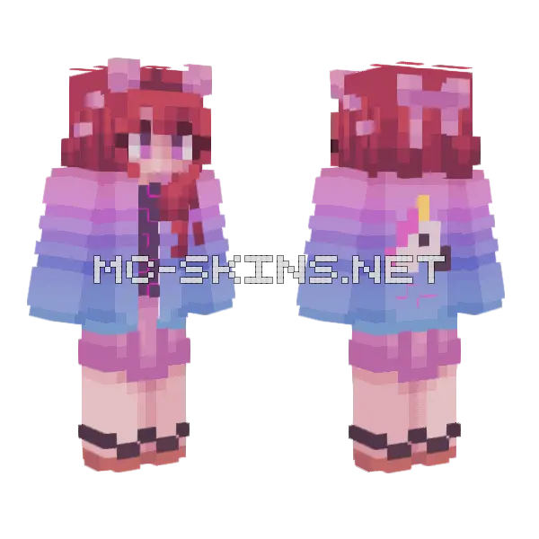 Illuminous Unicorn Girl Minecraft skin, front and back