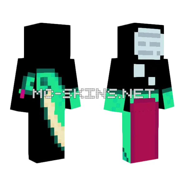 In Snek Stummy Chat Minecraft skin, front and back