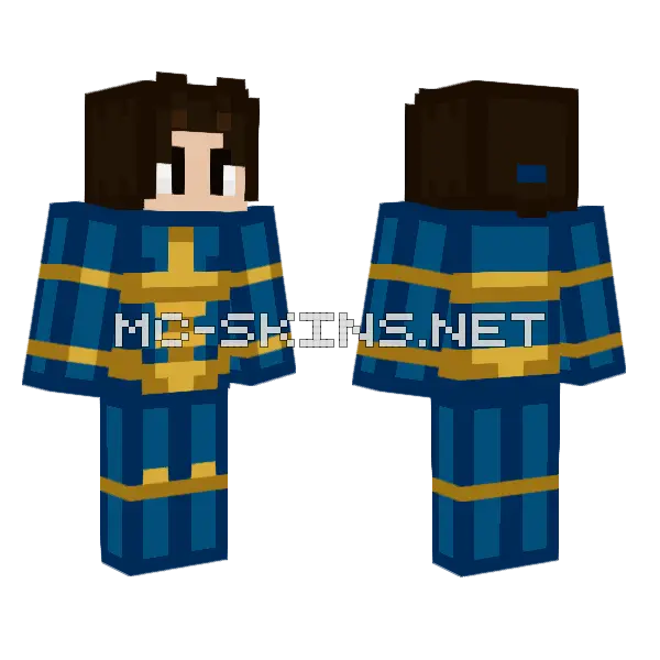 Indigo Paladin With Ponytail Minecraft skin, front and back