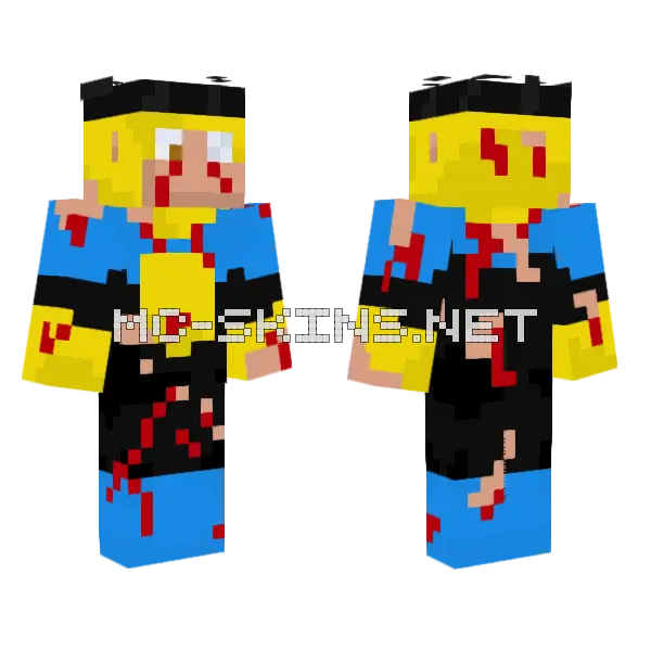 Invincible Battle Damaged Minecraft skin, front and back