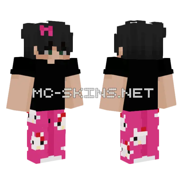 Jemss Hello Kitty Pajama Minecraft skin, front and back