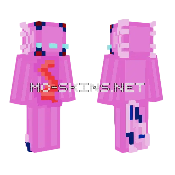 Jewel the Axolotl Animal OC Minecraft skin, front and back