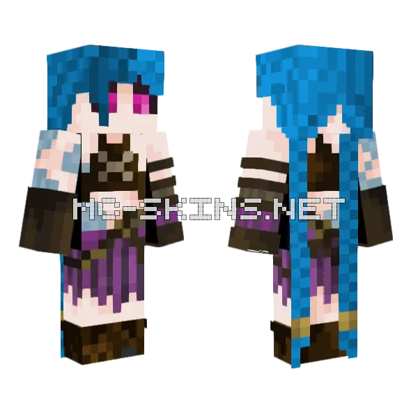 Jinx Blue Hair Minecraft skin, front and back