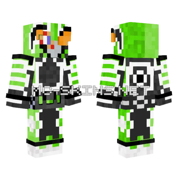 Kamen Rider Type 1 Damaged Helmet Minecraft skin, front and back