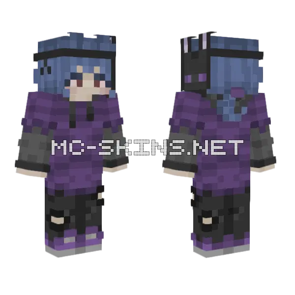 Kana Purple Bunny Mask Minecraft skin, front and back
