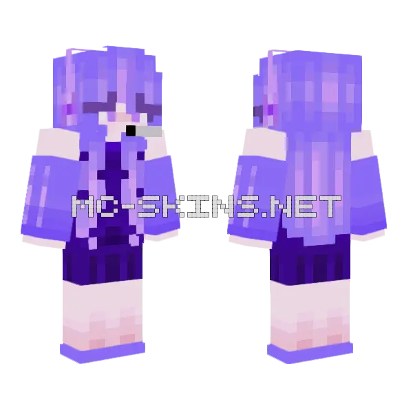 Kawaii Purple Gamer Girl Minecraft skin, front and back