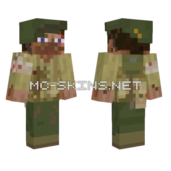 Khaki Soldier Uniform Minecraft skin, front and back
