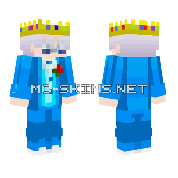 King Gojo Gentleman Blue Tuxedo Minecraft skin, front and back