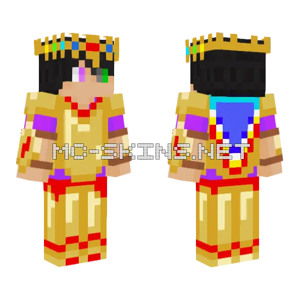 King Gold Armor Techno Minecraft skin, front and back