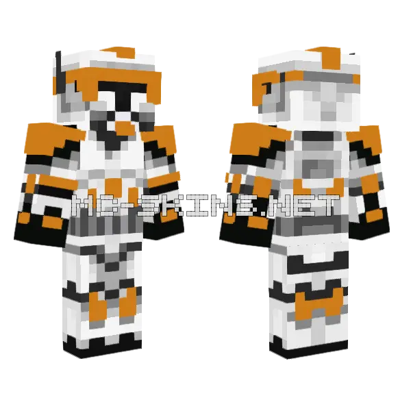 Kino Stormtrooper Orange Minecraft skin, front and back