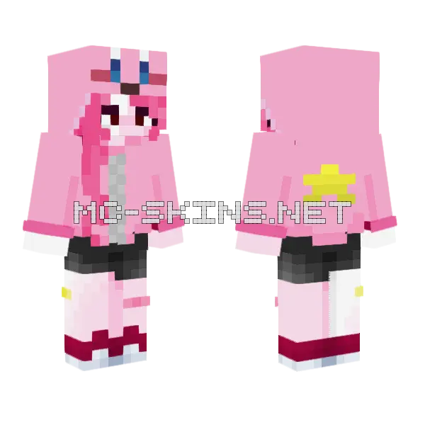Kirby Pink Outfit Minecraft skin, front and back
