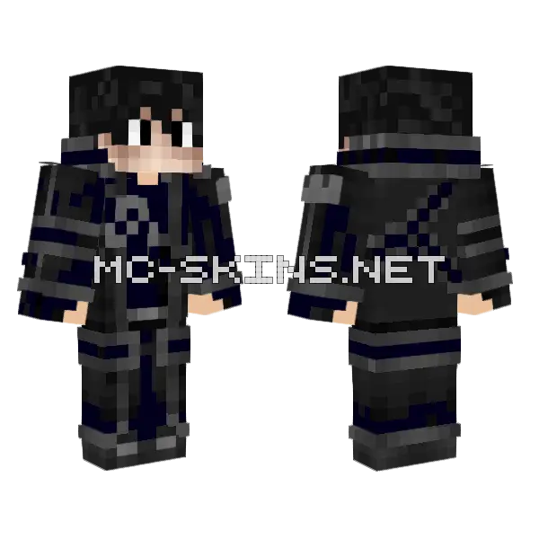 Kirito Kazuto Black Outfit Minecraft skin, front and back