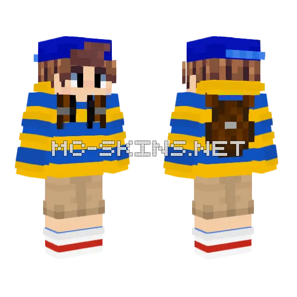 Kitsu Blue Yellow Minecraft skin, front and back