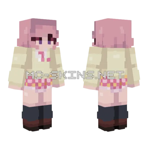 Kofuku Pink Hair Minecraft skin, front and back