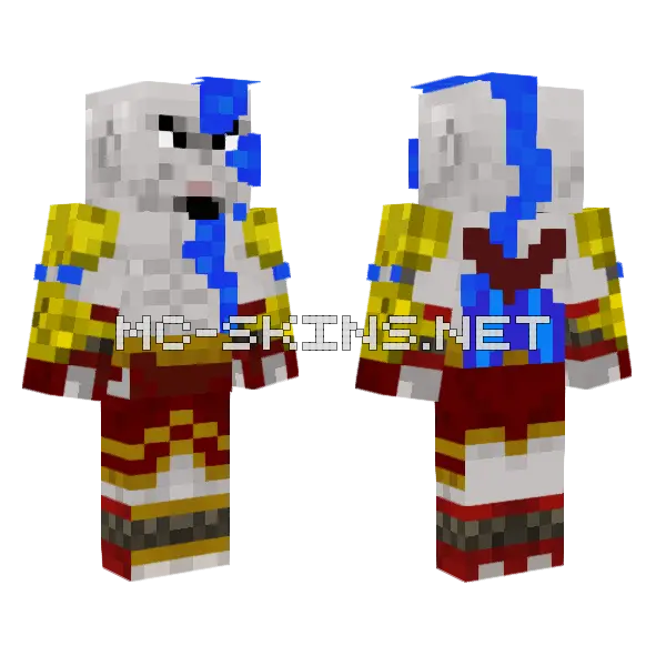Kratos With Blue Stripe Minecraft skin, front and back