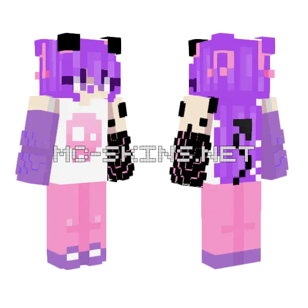 Kuromi Girl Minecraft skin, front and back