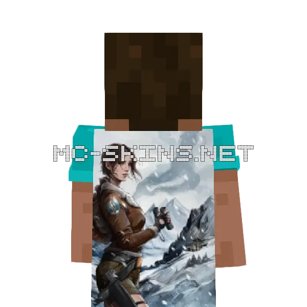 Lara Croft Winter Minecraft cape worn on a player