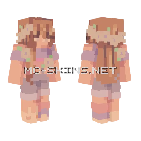 Lavender Girl With Flowers Minecraft skin, front and back