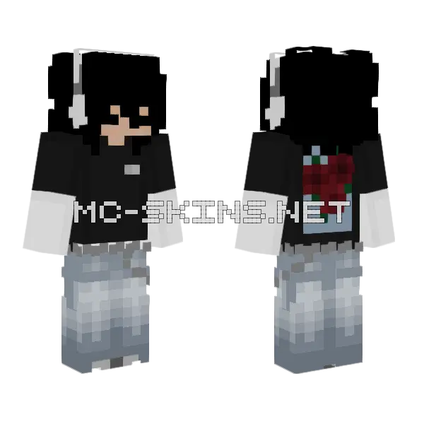 Layered Fit Long Hair Minecraft skin, front and back