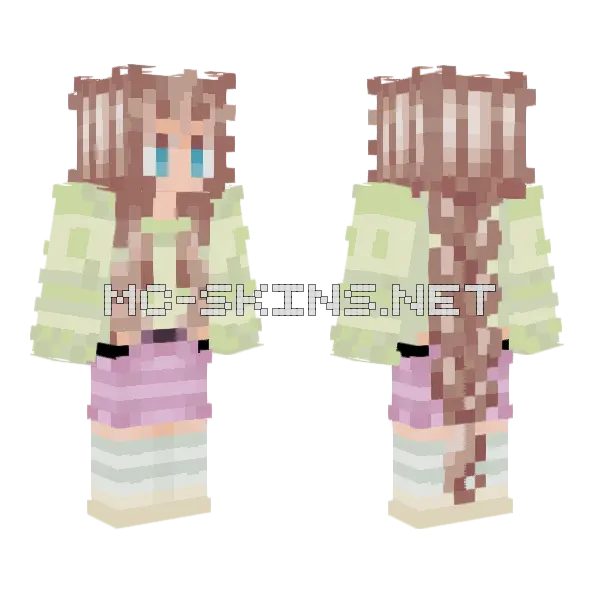 Long Dirty Blonde Braid Minecraft skin, front and back