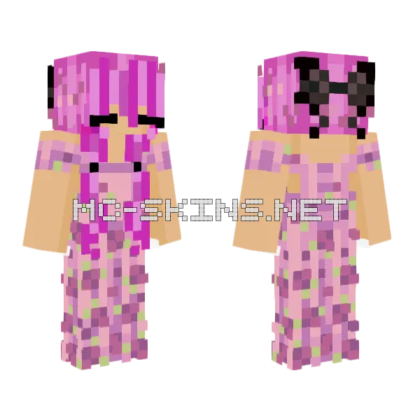 Long Pink W Flowers 2 Minecraft skin, front and back