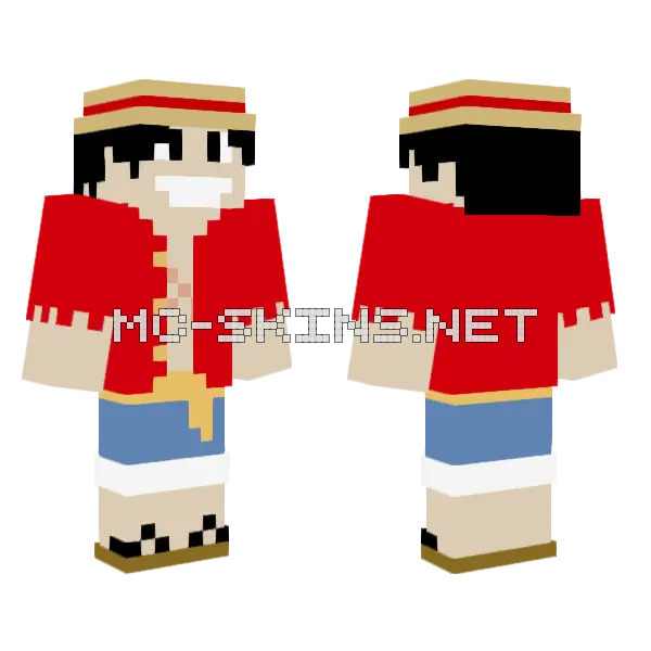Luffy Straw Hat Pirate Minecraft skin, front and back