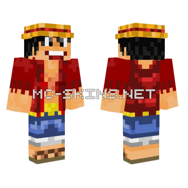 Luffy Straw Hat Pirate Minecraft skin, front and back