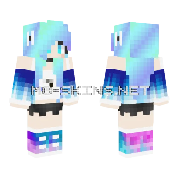 Luna Blue Hair Minecraft skin, front and back