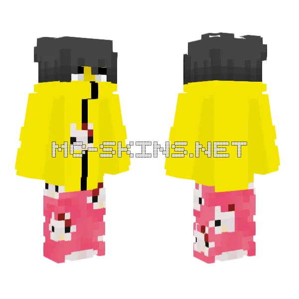 Male Hello Kitty Minecraft skin, front and back