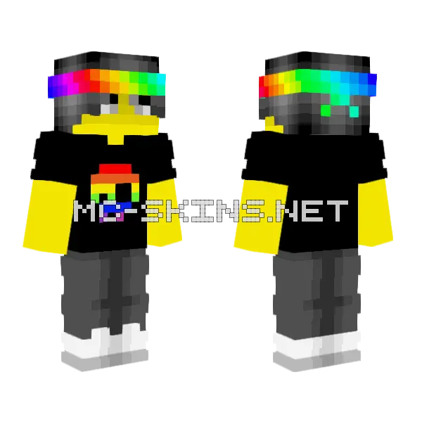 Male Rainbow Headband Skull Outfit Minecraft skin, front and back