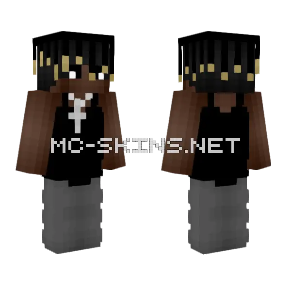 Male Tanktop Cross Chain Dreads Minecraft skin, front and back