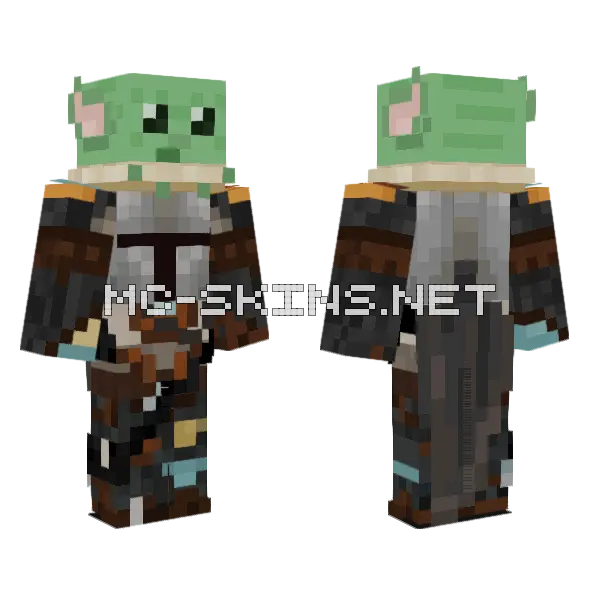 Mandalorian and Baby Yoda Minecraft skin, front and back