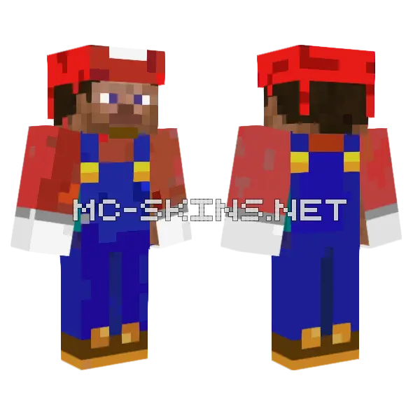 Mario Steve Minecraft skin, front and back