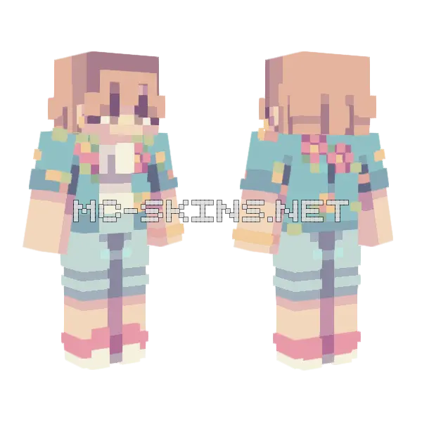 Mcc22 Blue Floral Dress Minecraft skin, front and back