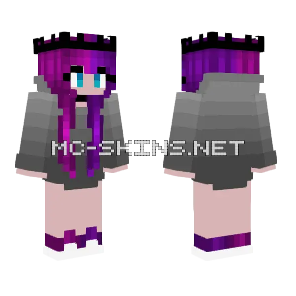 Medium Gray Hoodie Pink Hair Minecraft skin, front and back