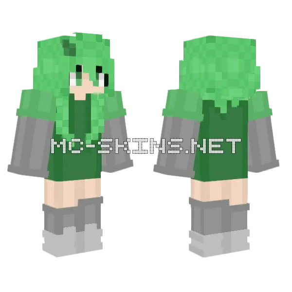 Mentia Green Hair Minecraft skin, front and back
