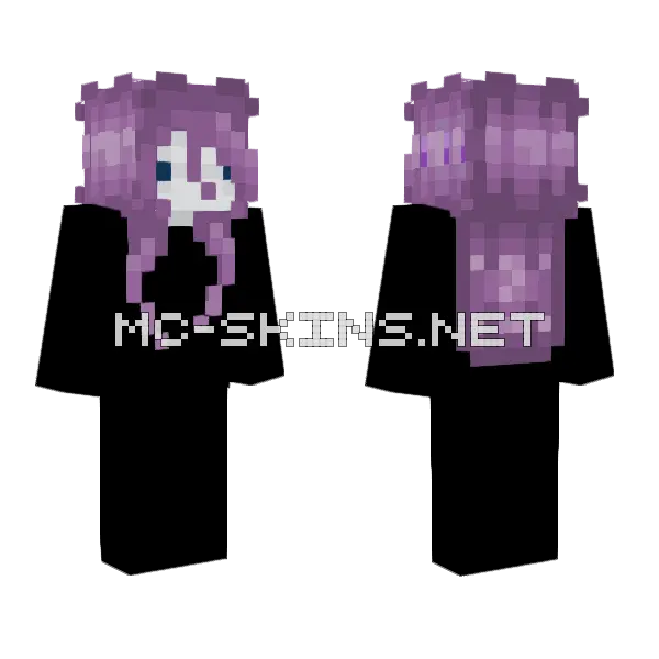 Messy Purple Hair Minecraft skin, front and back