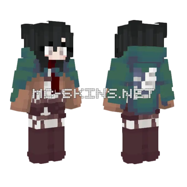 Mikasa Ackerman Minecraft skin, front and back