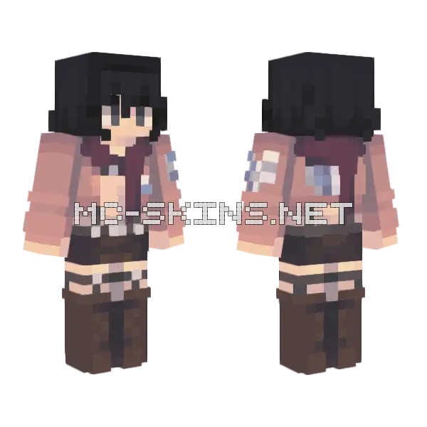 Mikasa Ackerman Minecraft skin, front and back