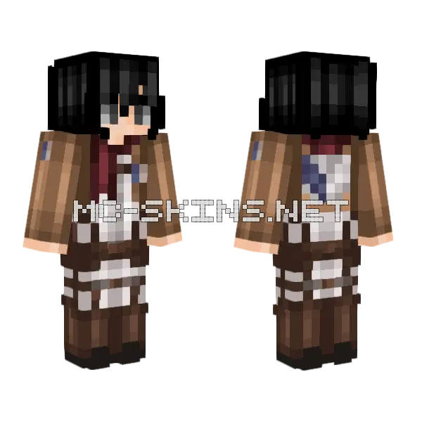 Mikasa Ackerman Minecraft skin, front and back