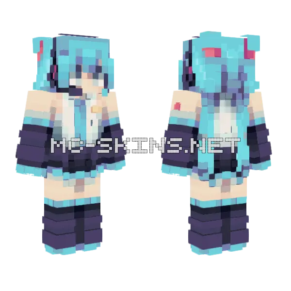 Miku Hatsune Minecraft skin, front and back