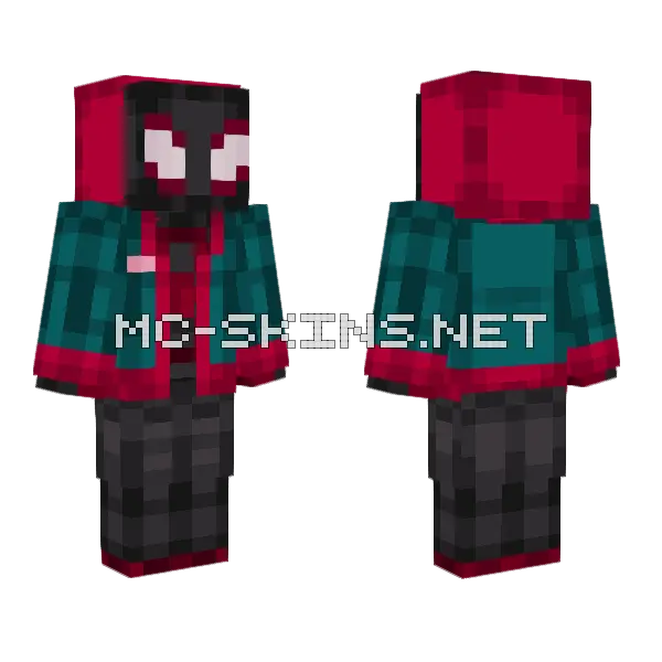Miles Morales Spider-Verse Suit Minecraft skin, front and back