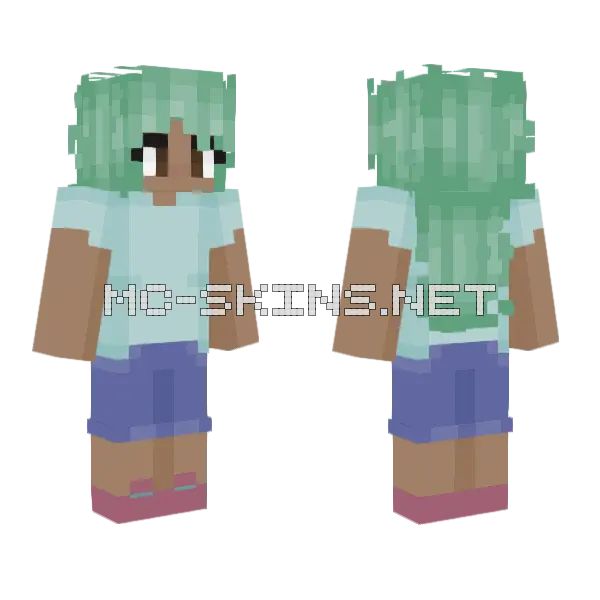 Mint Green Hair Girl Minecraft skin, front and back