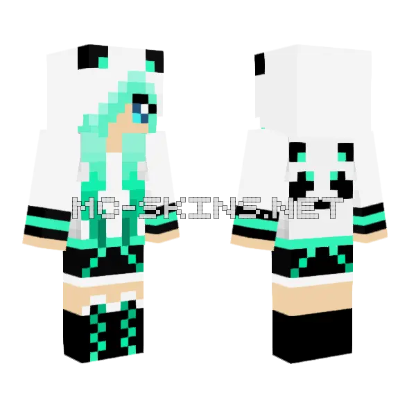 Mint Panda Girl Minecraft skin, front and back