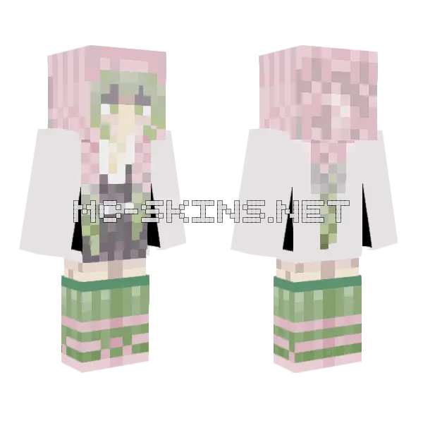 Mitsuri Pink Outfit Minecraft skin, front and back