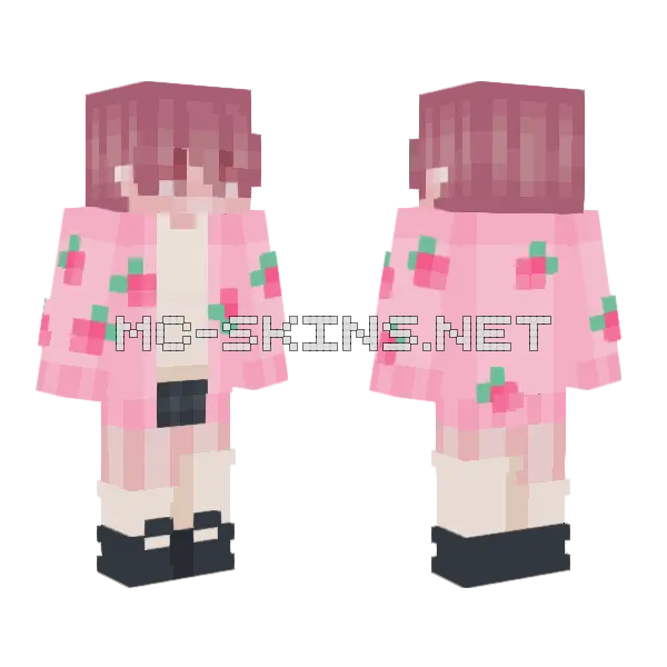 Moonie 8th Pink Strawberry Minecraft skin, front and back