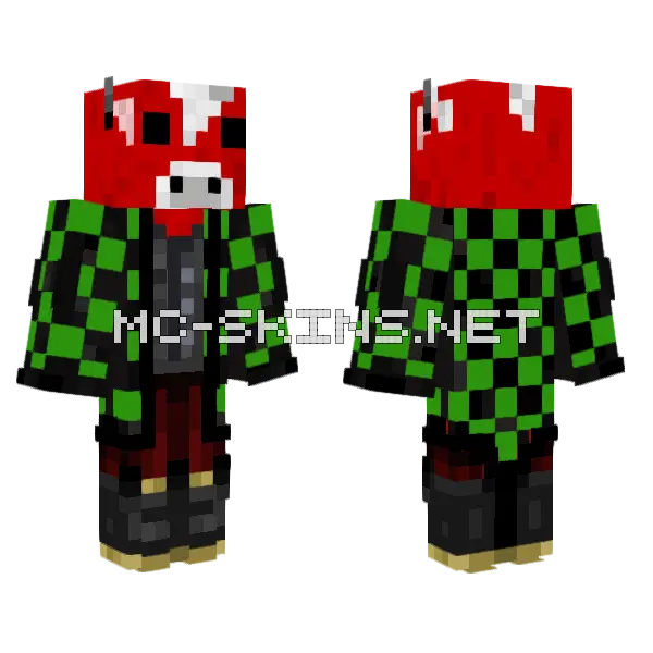 Mooshroom Tanjiro Minecraft skin, front and back