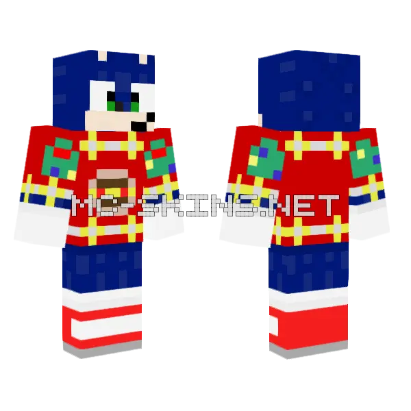 Movie Sonic Christmas Minecraft skin, front and back